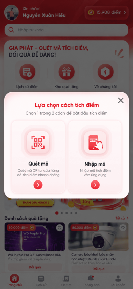 Ứng dụng Tích điểm, đổi quà tặng